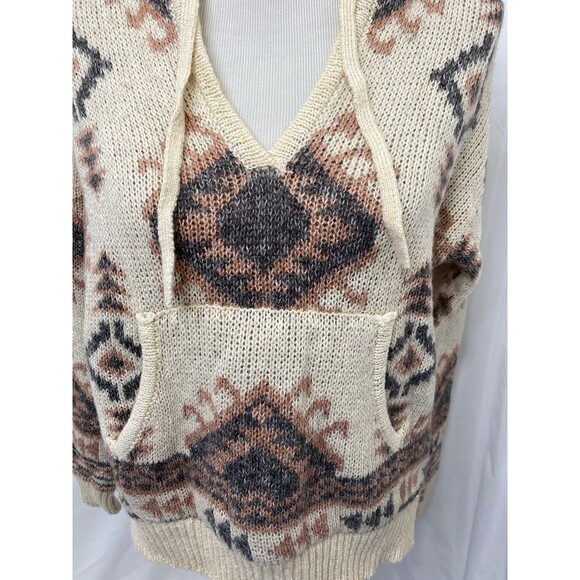 Forever 21 Women's Hoodie Beige and Brown Front Pocket V-Neck Knit Size Small - Picture 3 of 9